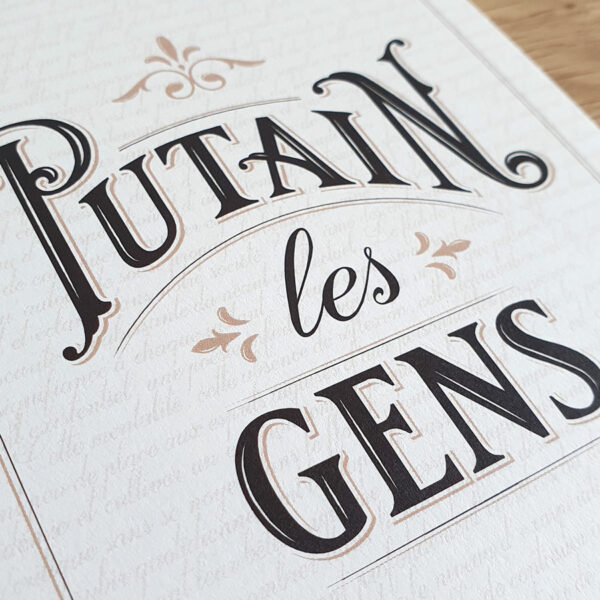 Carte postale blanche format A6 Putain les gens