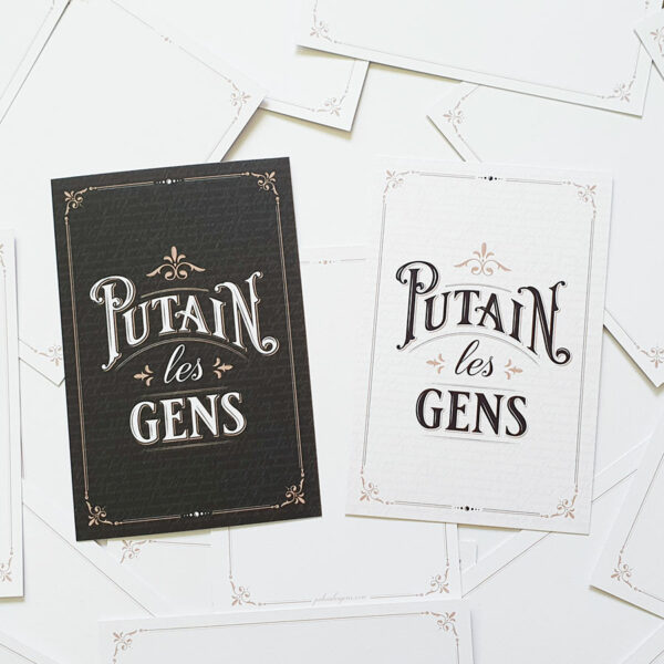 Cartes postales noires et blanches format A6 Putain les gens