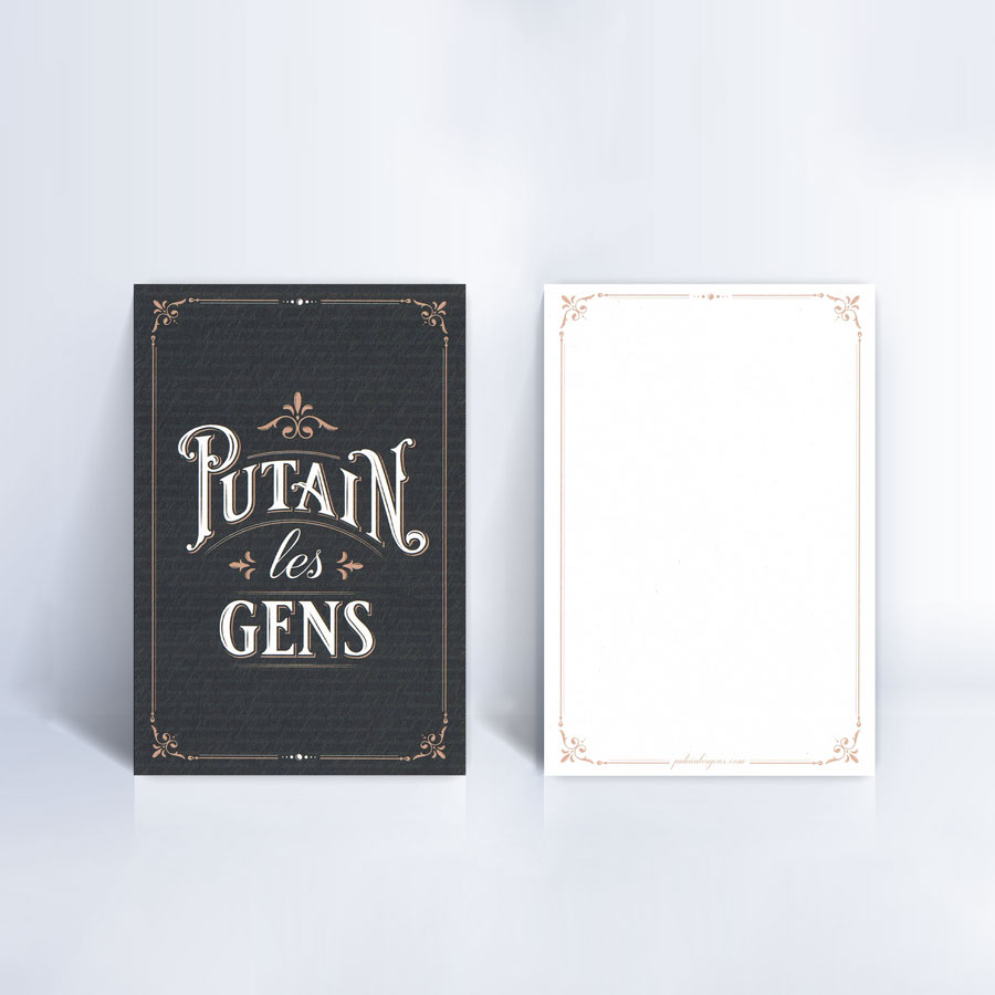 Carte postale noire format A6 Putain les gens