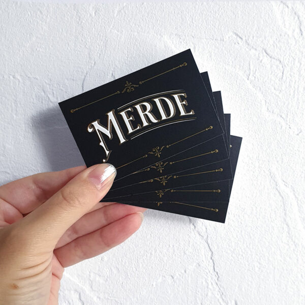 Mini carte postale "merde" Putain les gens : dorure à chaud pour correspondance