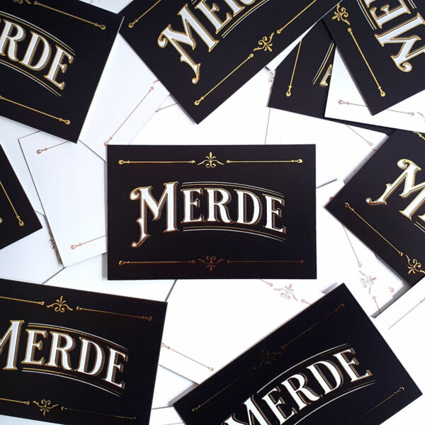 Mini carte postale "merde" Putain les gens : dorure à chaud pour correspondance